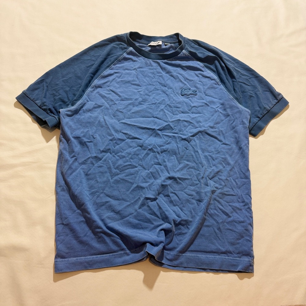 Lacoste T-Shirt Men Large Blue Colorblock Raglan Relaxed Fit Short Sleeve